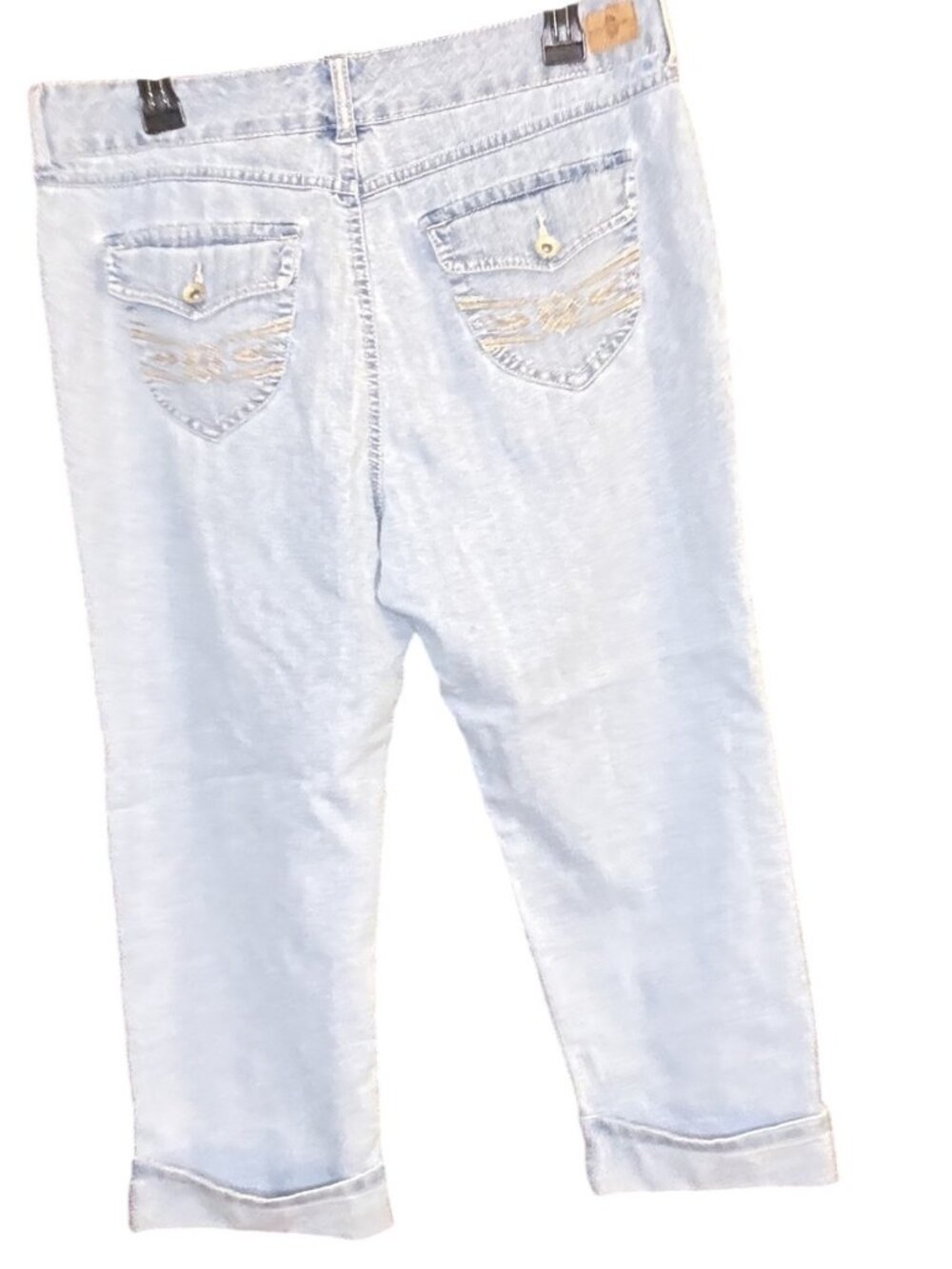Sam and Libby Size 10 Light Wash Denim Capri Pants Distressed Cuffed